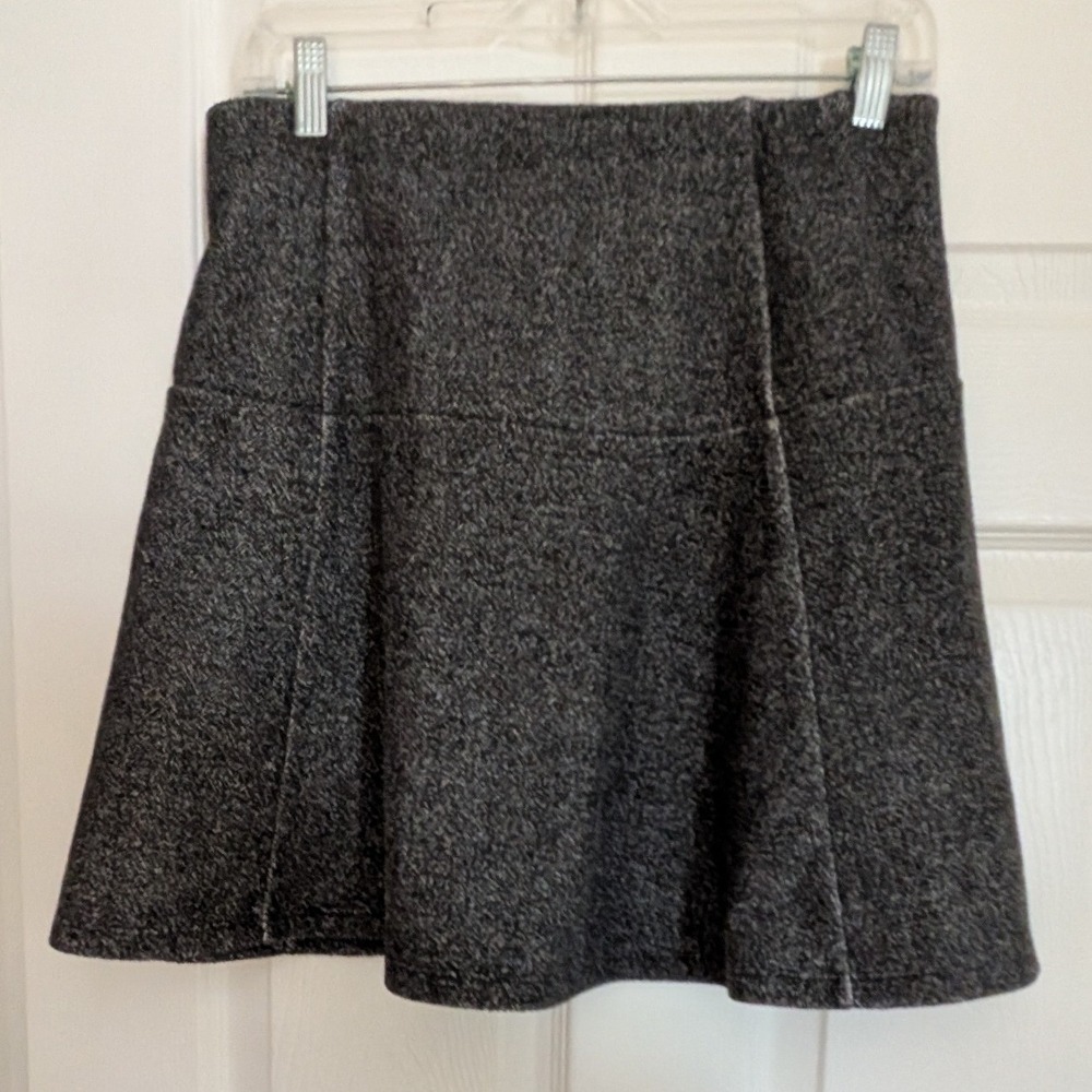 Loft Womens Small Gray Marled Knit A-Line Mini Skirt Elastic Waist Flared Panel